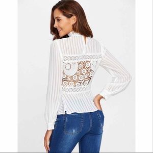 Lace Panel See Through Peplum Blouse